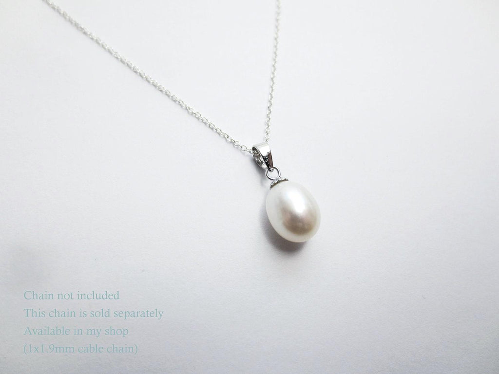 9-10mm Freshwater Pearl Pendant • 925 Sterling Silver Flower Cap Bail • White Peach Purple • Gold Rose Vermeil