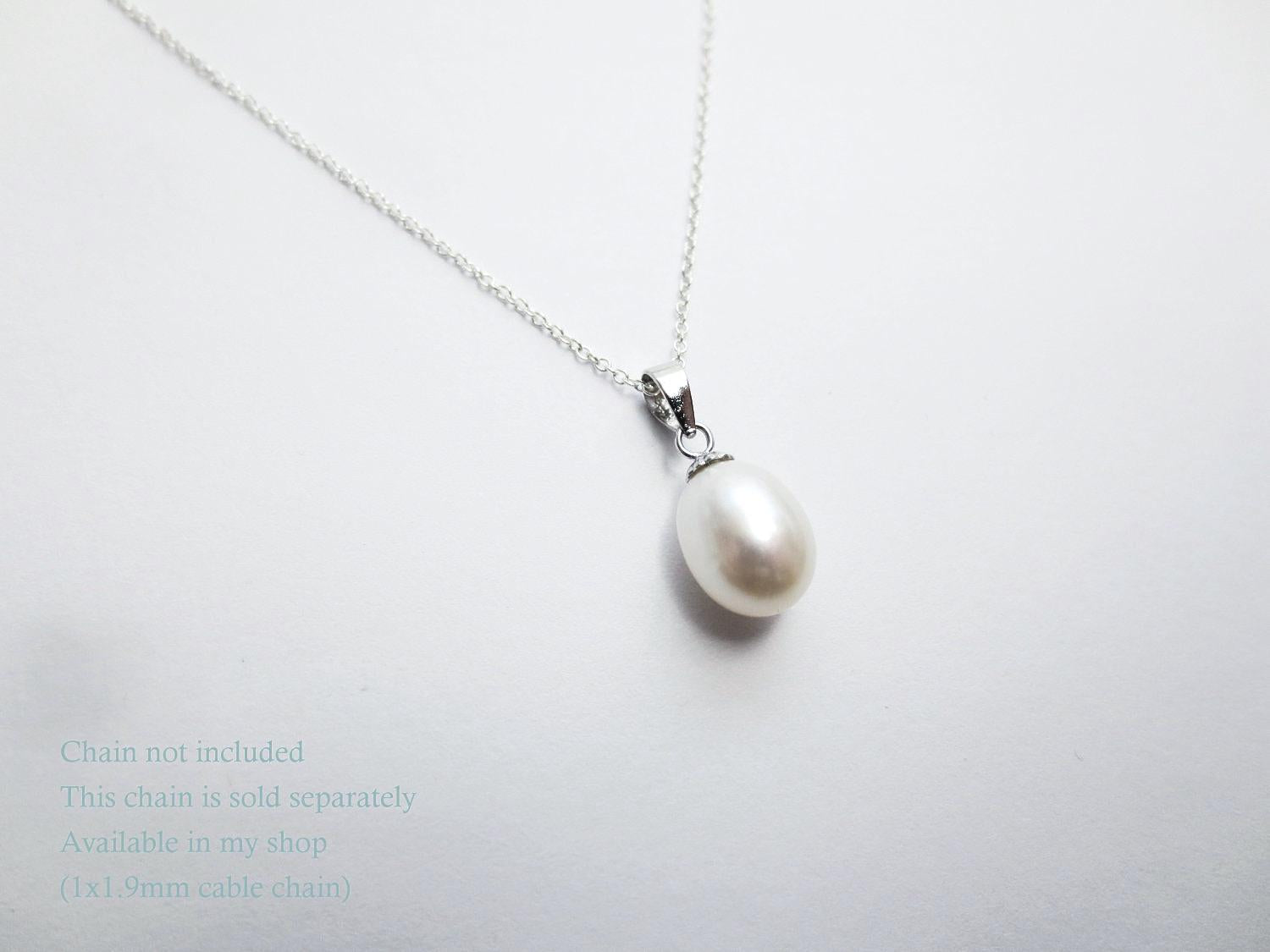 9-10mm Freshwater Pearl Pendant • 925 Sterling Silver Flower Cap Bail • White Peach Purple • Gold Rose Vermeil