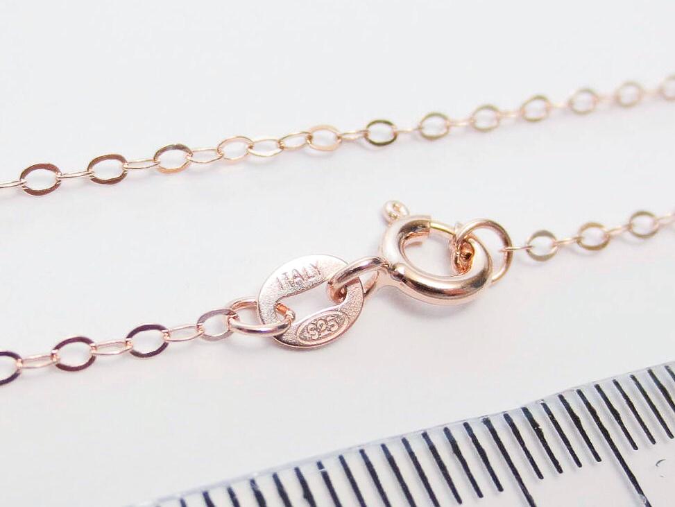 14–24" Solid 925 Sterling Silver Rose Gold Vermeil Flat Cable Chain Necklace • 1.6x2.1mm Spring Clasp