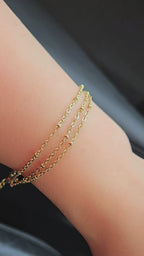 14K Gold Plated Stainless Steel Triple-Strand Satellite Chain Bracelet • Adjustable 6.5"