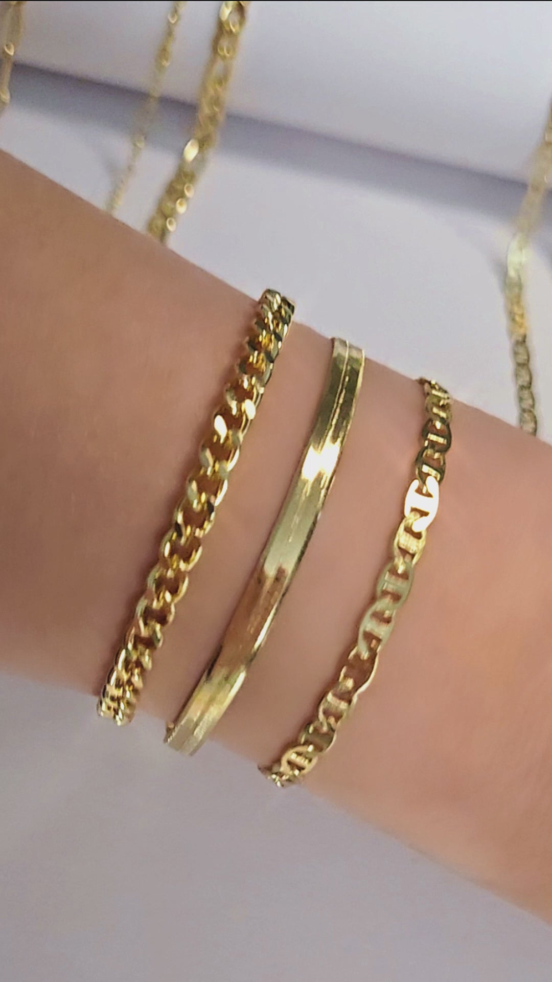 3 Bracelet Set • Choose Your Style • 14K Gold Plated Stainless Steel • Paperclip Figaro Herringbone Curb • Adjustable Bracelet Set • Jewelry Gift